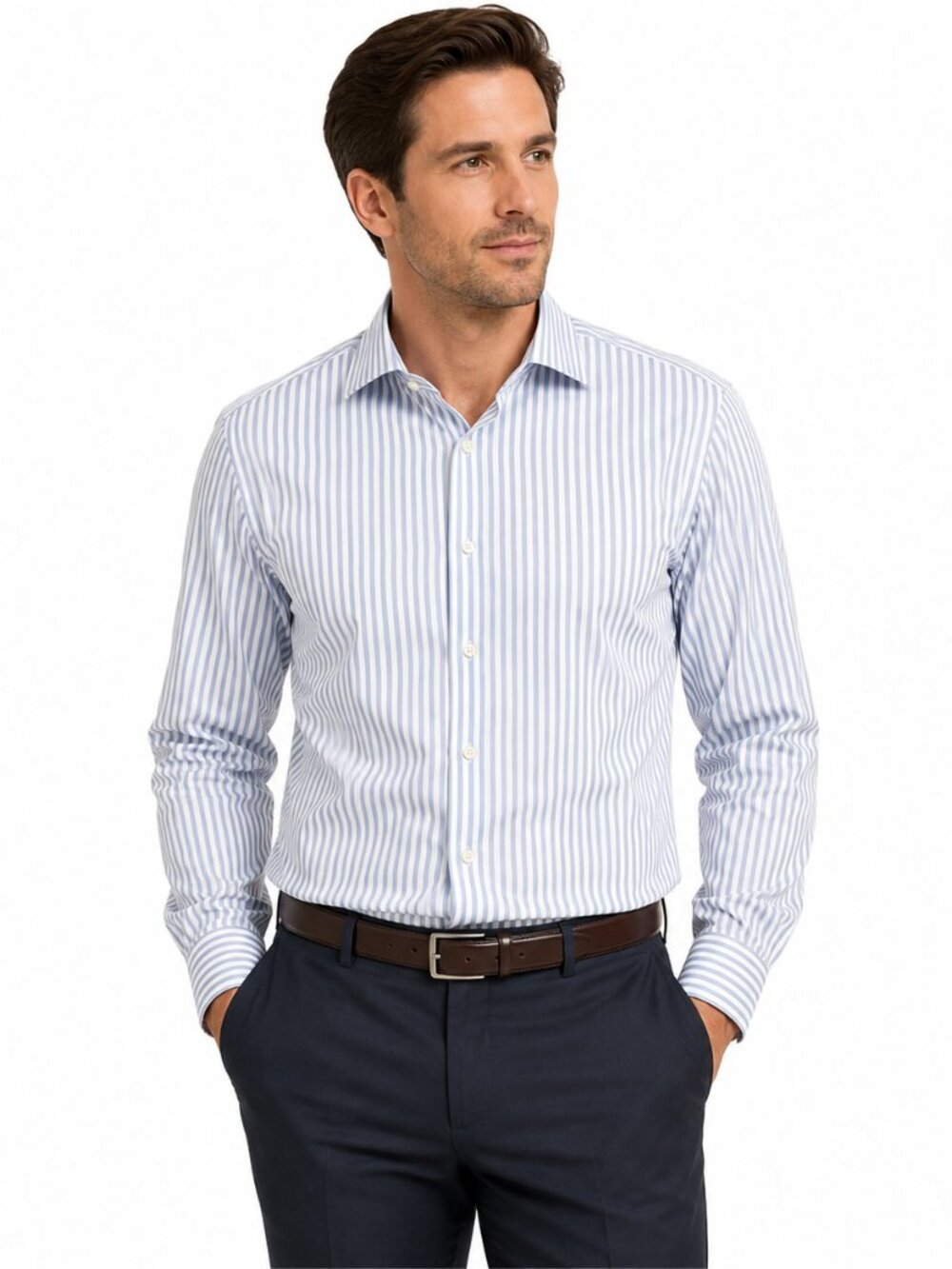 NWT Ashworth Men’s Blue White Stripe Dress Shirt Long Sleeve Career Preppy Sz L